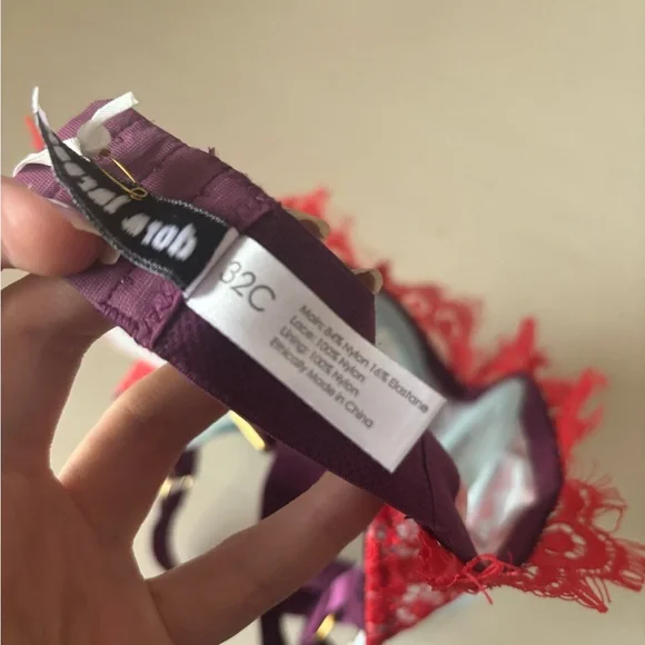 Dora Larsen color block mesh and lace blue red and purple demi bra - 32C - Picture 6 of 8